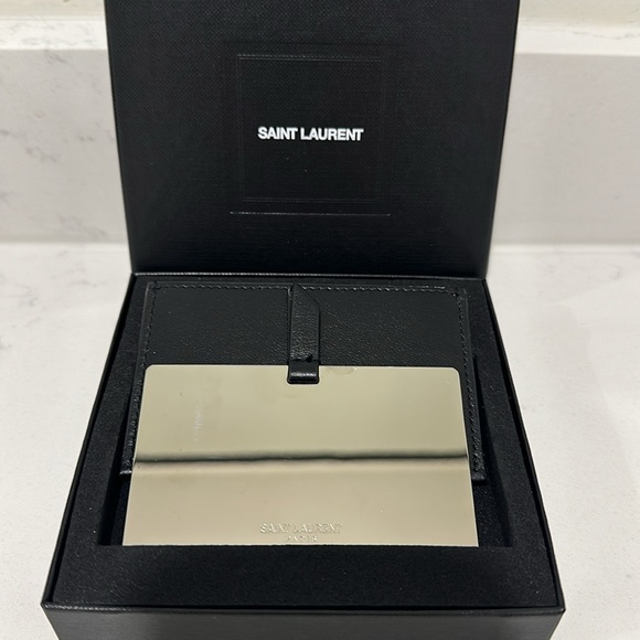 Saint Laurent "For You" YSL Black Leather Metal Purse Travel Compact Mirror NIB - Picture 6 of 8